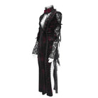 DEVIL FASHION Women's Gothic Velvet Plunging V-Neck Lace Mesh Long Sleeve Dress Black-Red