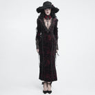 DEVIL FASHION Women's Gothic Velvet Plunging V-Neck Lace Mesh Long Sleeve Dress Black-Red