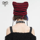 DEVIL FASHION Women's Grunge Striped Pin Car Ears Beanie Red