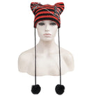 DEVIL FASHION Women's Grunge Striped Pin Car Ears Beanie Red