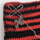 DEVIL FASHION Women's Grunge Striped Pin Car Ears Beanie Red