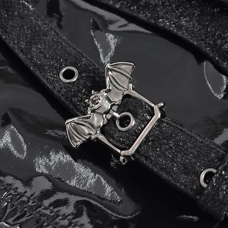 DEVIL FASHION Women's Punk Bat Buckle Straps Front Zipper Shorts