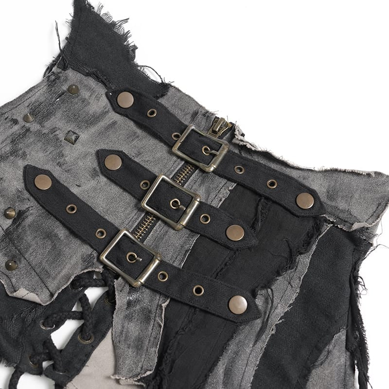DEVIL FASHION Women's Punk Belts Slim Underbust Corsets With Ripped Skirt