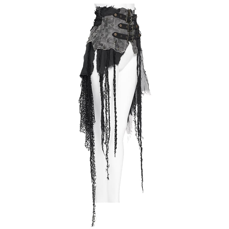 DEVIL FASHION Women's Punk Belts Slim Underbust Corsets With Ripped Skirt