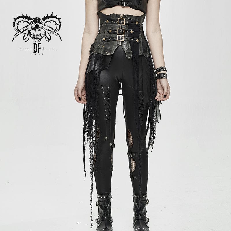 DEVIL FASHION Women's Punk Belts Slim Underbust Corsets With Ripped Skirt