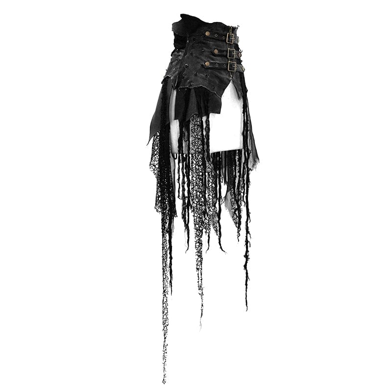 DEVIL FASHION Women's Punk Belts Slim Underbust Corsets With Ripped Skirt