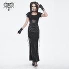 DEVIL FASHION Women's Punk Buckle Side Slit Wrapped Long Skirt