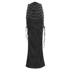 DEVIL FASHION Women's Punk Buckle Side Slit Wrapped Long Skirt