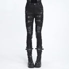 DEVIL FASHION Women's Punk Buckle Strap Patent Faux Leather Spliced Skinny Pants