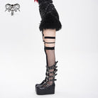 DEVIL FASHION Women's Punk Buckle Strap Plush Splice Shorts