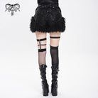 DEVIL FASHION Women's Punk Buckle Strap Plush Splice Shorts