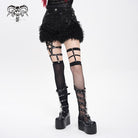DEVIL FASHION Women's Punk Buckle Strap Plush Splice Shorts