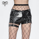 DEVIL FASHION Women's Punk Chain Buckle Faux Leather Shorts