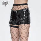 DEVIL FASHION Women's Punk Chain Buckle Faux Leather Shorts