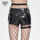 DEVIL FASHION Women's Punk Chain Buckle Faux Leather Shorts