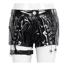 DEVIL FASHION Women's Punk Chain Buckle Faux Leather Shorts
