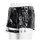 DEVIL FASHION Women's Punk Chain Buckle Faux Leather Shorts