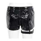 DEVIL FASHION Women's Punk Chain Buckle Faux Leather Shorts