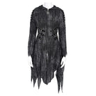 DEVIL FASHION Women's Punk Chain-Detailed Ripped Irregular Hooded Coat