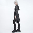 DEVIL FASHION Women's Punk Chain-Detailed Ripped Irregular Hooded Coat