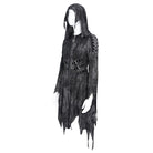 DEVIL FASHION Women's Punk Chain-Detailed Ripped Irregular Hooded Coat