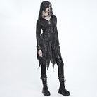 DEVIL FASHION Women's Punk Chain-Detailed Ripped Irregular Hooded Coat