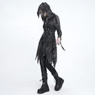 DEVIL FASHION Women's Punk Chain-Detailed Ripped Irregular Hooded Coat
