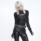 DEVIL FASHION Women's Punk Chained Cutout Long Sleeve Top