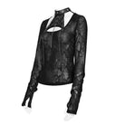 DEVIL FASHION Women's Punk Chained Cutout Long Sleeve Top