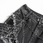 DEVIL FASHION Women's Punk Chained Ripped Raw Edge Wide Leg Jeans