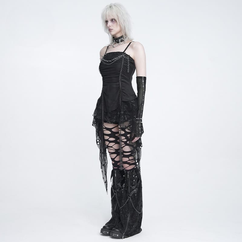 DEVIL FASHION Women's Punk Chained Spiked Asymmetric Tank Top