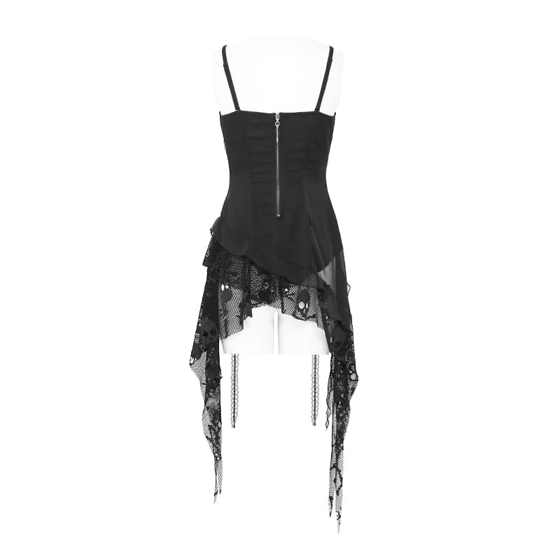 DEVIL FASHION Women's Punk Chained Spiked Asymmetric Tank Top