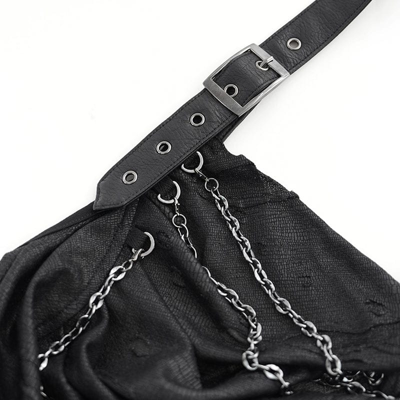 DEVIL FASHION Women's Punk Cowl Neck Ripped Chained Tank Top
