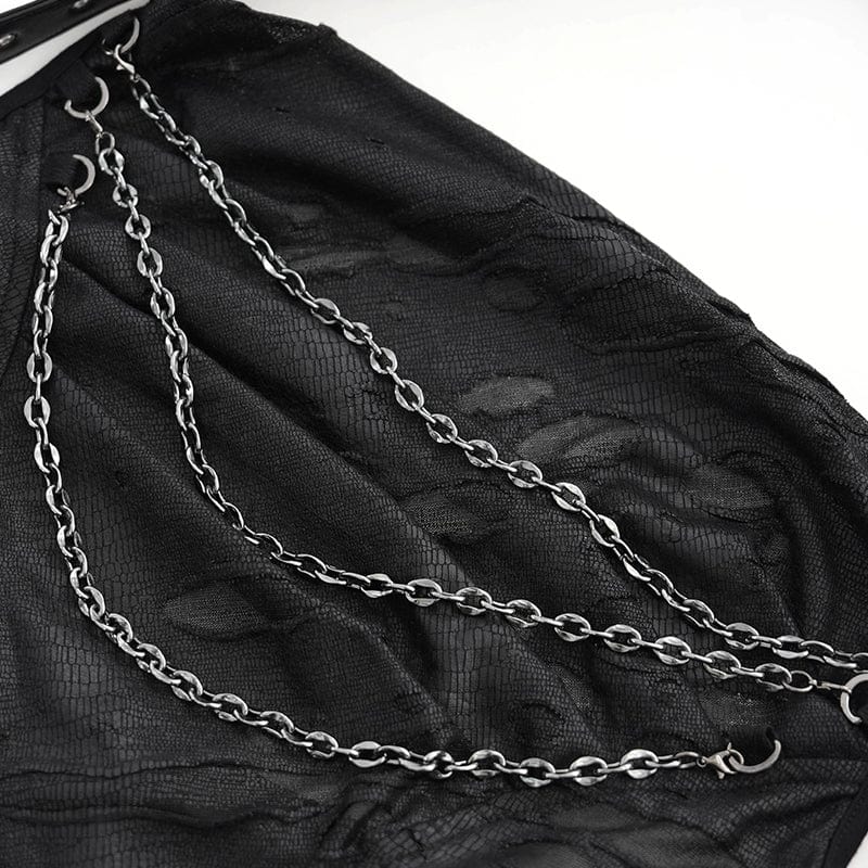 DEVIL FASHION Women's Punk Cowl Neck Ripped Chained Tank Top