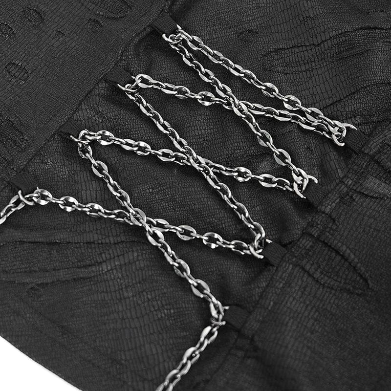 DEVIL FASHION Women's Punk Cowl Neck Ripped Chained Tank Top