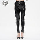 DEVIL FASHION Women's Punk Cutout Lace-up Patent Leather Pants