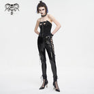 DEVIL FASHION Women's Punk Cutout Lace-up Patent Leather Pants