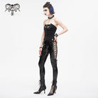 DEVIL FASHION Women's Punk Cutout Lace-up Patent Leather Pants