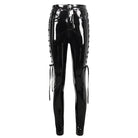 DEVIL FASHION Women's Punk Cutout Lace-up Patent Leather Pants