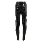 DEVIL FASHION Women's Punk Cutout Lace-up Patent Leather Pants