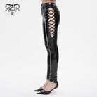 DEVIL FASHION Women's Punk Cutout Lace-up Patent Leather Pants