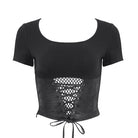 DEVIL FASHION Women's Punk Cutout Mesh Short Sleeved Crop Top