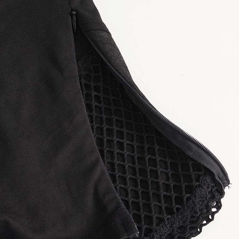 DEVIL FASHION Women's Punk Cutout Mesh Short Sleeved Crop Top