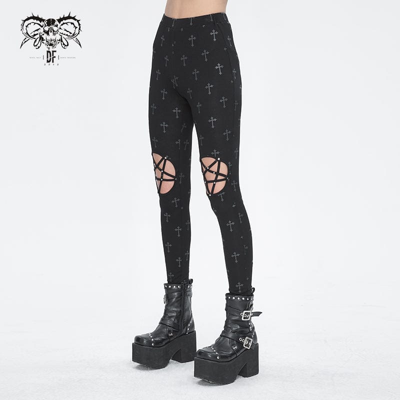 DEVIL FASHION Women's Punk Cutout Spaghetti Straps Leggings