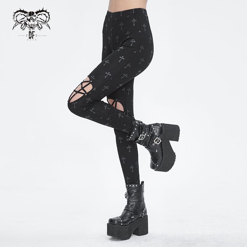 DEVIL FASHION Women's Punk Cutout Spaghetti Straps Leggings