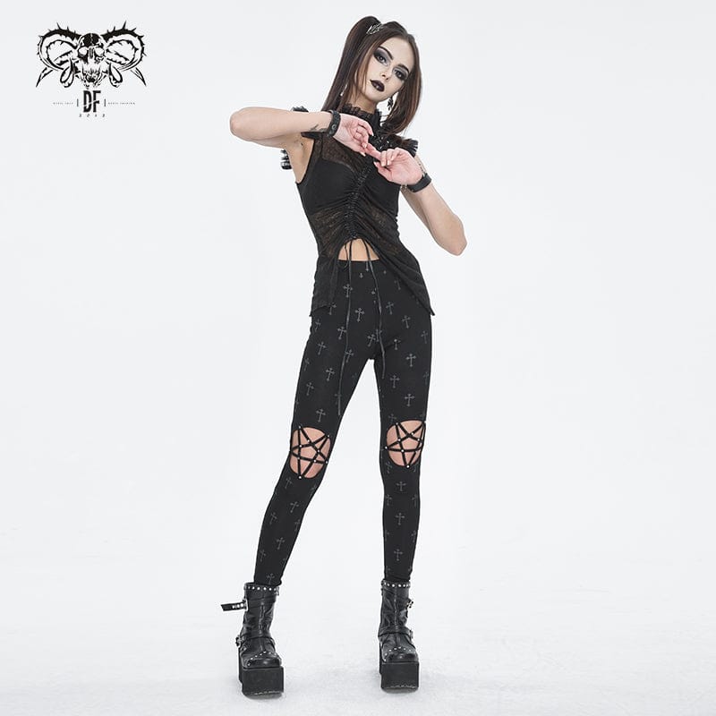 DEVIL FASHION Women's Punk Cutout Spaghetti Straps Leggings