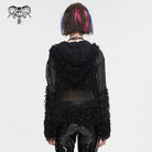 DEVIL FASHION Women's Punk Distressed Sheer Sweater with Hood and Chain