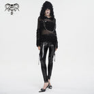 DEVIL FASHION Women's Punk Distressed Sheer Sweater with Hood and Chain