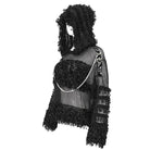 DEVIL FASHION Women's Punk Distressed Sheer Sweater with Hood and Chain