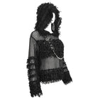 DEVIL FASHION Women's Punk Distressed Sheer Sweater with Hood and Chain